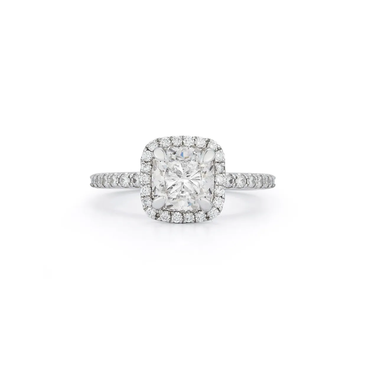 Halo Pavé Engagement Ring with 1.71 Ct. Cushion Cut Diamond