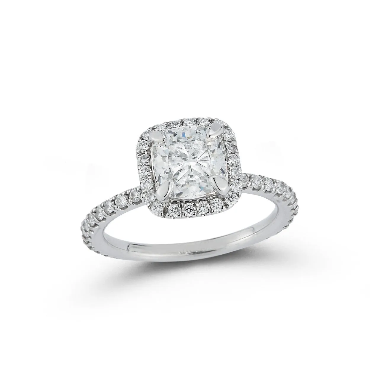 Halo Pavé Engagement Ring with 1.71 Ct. Cushion Cut Diamond