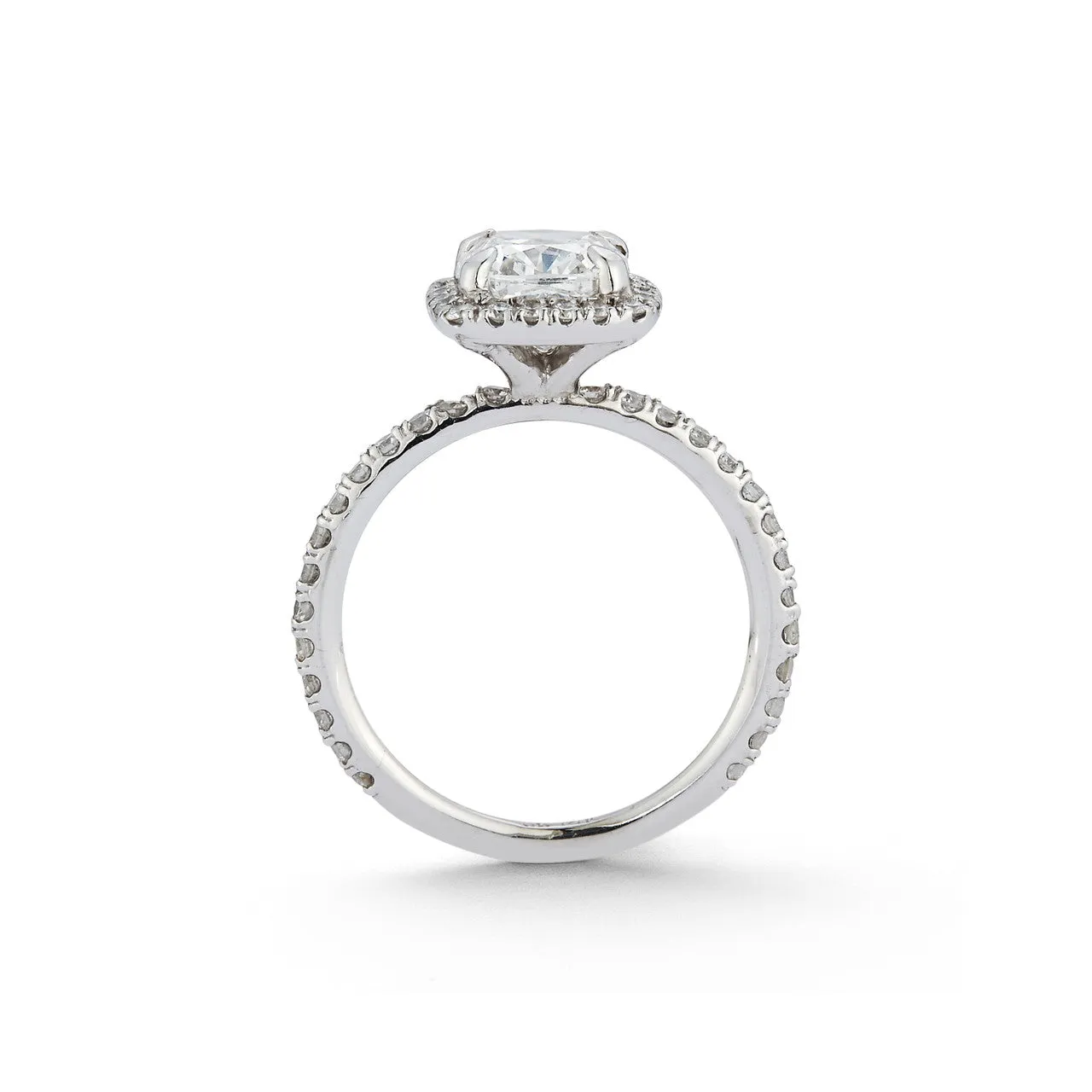 Halo Pavé Engagement Ring with 1.71 Ct. Cushion Cut Diamond