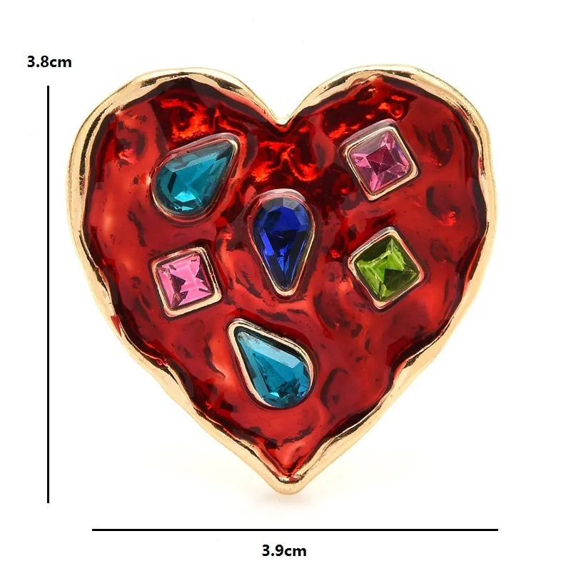 Heart Brooches Women Unisex Rhinestone 2-color Red Heart Badge Brooch