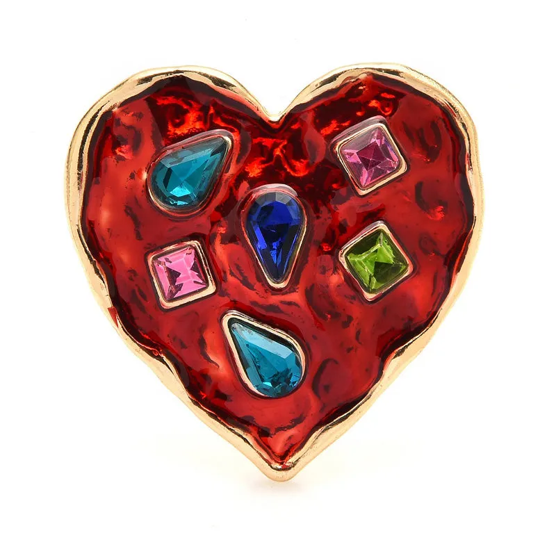 Heart Brooches Women Unisex Rhinestone 2-color Red Heart Badge Brooch
