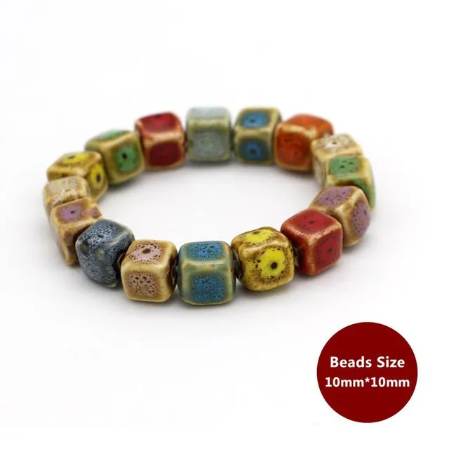Hot Sale Heart Shaped vintage beads lady bracelet Bohemia Ceramic stone charm women Bangles fashion christmas gift free shipping