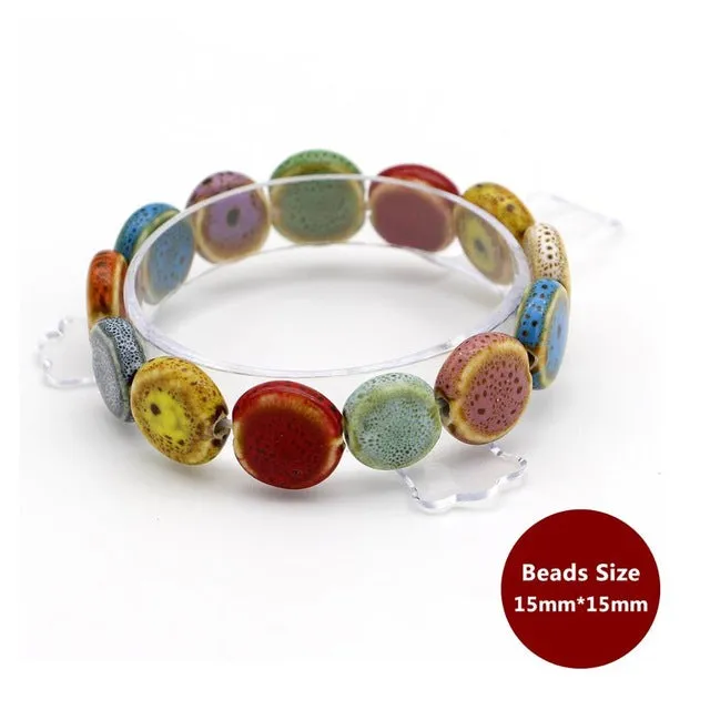 Hot Sale Heart Shaped vintage beads lady bracelet Bohemia Ceramic stone charm women Bangles fashion christmas gift free shipping