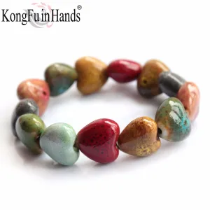 Hot Sale Heart Shaped vintage beads lady bracelet Bohemia Ceramic stone charm women Bangles fashion christmas gift free shipping