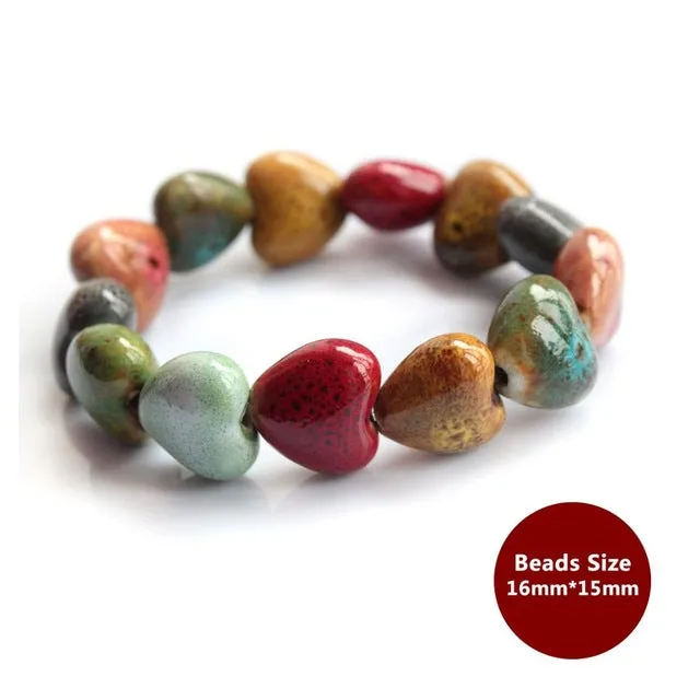 Hot Sale Heart Shaped vintage beads lady bracelet Bohemia Ceramic stone charm women Bangles fashion christmas gift free shipping