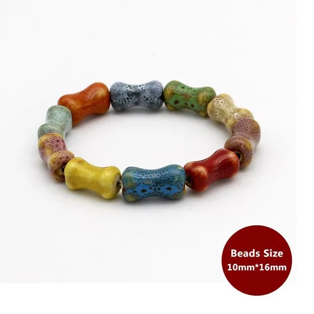 Hot Sale Heart Shaped vintage beads lady bracelet Bohemia Ceramic stone charm women Bangles fashion christmas gift free shipping