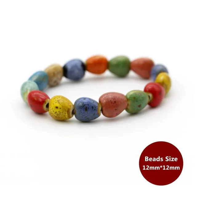 Hot Sale Heart Shaped vintage beads lady bracelet Bohemia Ceramic stone charm women Bangles fashion christmas gift free shipping