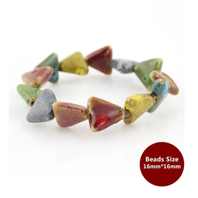 Hot Sale Heart Shaped vintage beads lady bracelet Bohemia Ceramic stone charm women Bangles fashion christmas gift free shipping