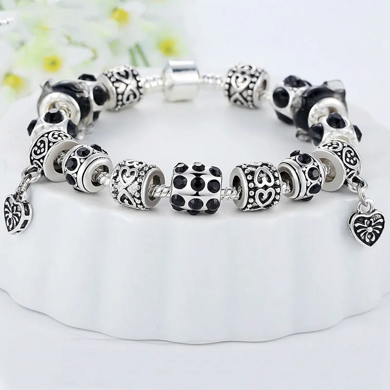 Hot Sell European Style 925 Silver Crystal Charm Bracelet for Women With Blue Murano Glass Beads DIY Jewelry