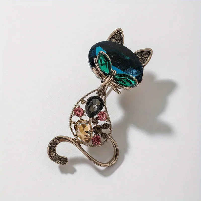 #JA1016 Lucky Cat Brooches Vintage Elegant Women Men Exquisite Crystal  Pins Fashion Exqusiite Luxury Kitten Badges