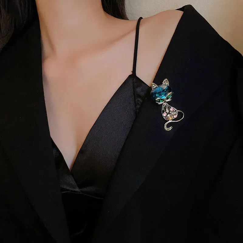 #JA1016 Lucky Cat Brooches Vintage Elegant Women Men Exquisite Crystal  Pins Fashion Exqusiite Luxury Kitten Badges
