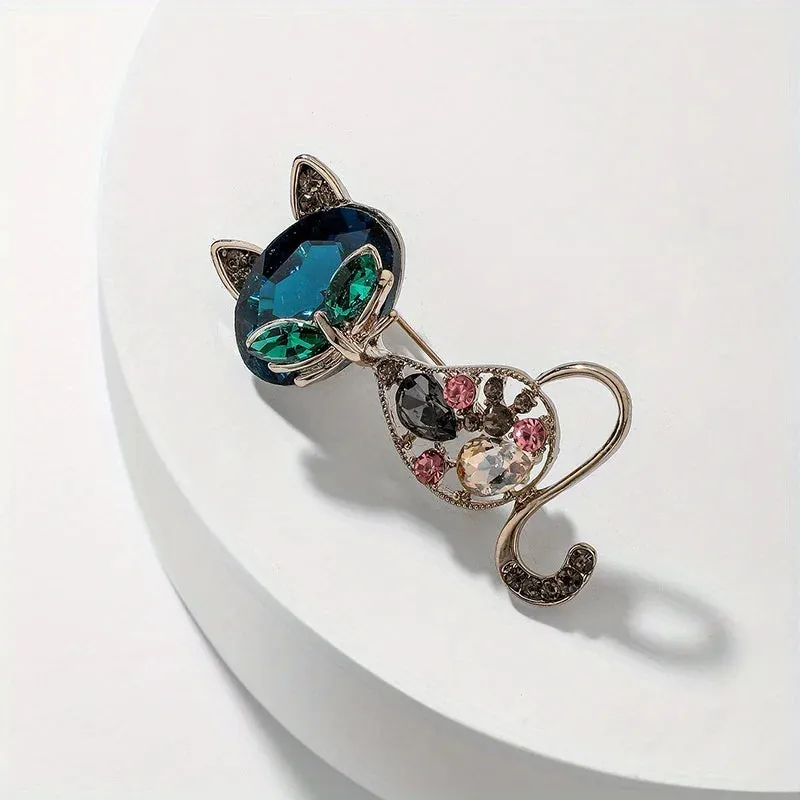 #JA1016 Lucky Cat Brooches Vintage Elegant Women Men Exquisite Crystal  Pins Fashion Exqusiite Luxury Kitten Badges
