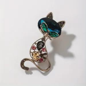 #JA1016 Lucky Cat Brooches Vintage Elegant Women Men Exquisite Crystal  Pins Fashion Exqusiite Luxury Kitten Badges
