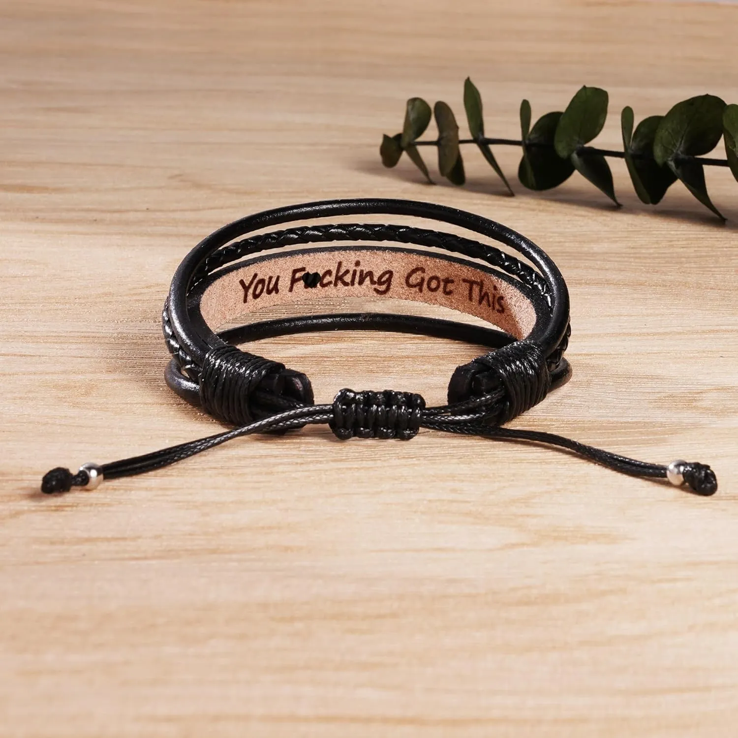Leather Bracelets for Men Women Inspirational Gifts for Him Her Handmade Black Braided Motivational Birthday Gift for Boyfriend Husband Dad Anniversary Christmas Mens Stocking Stuffers
