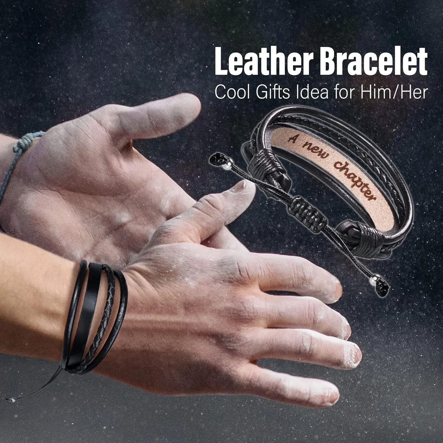 Leather Bracelets for Men Women Inspirational Gifts for Him Her Handmade Black Braided Motivational Birthday Gift for Boyfriend Husband Dad Anniversary Christmas Mens Stocking Stuffers