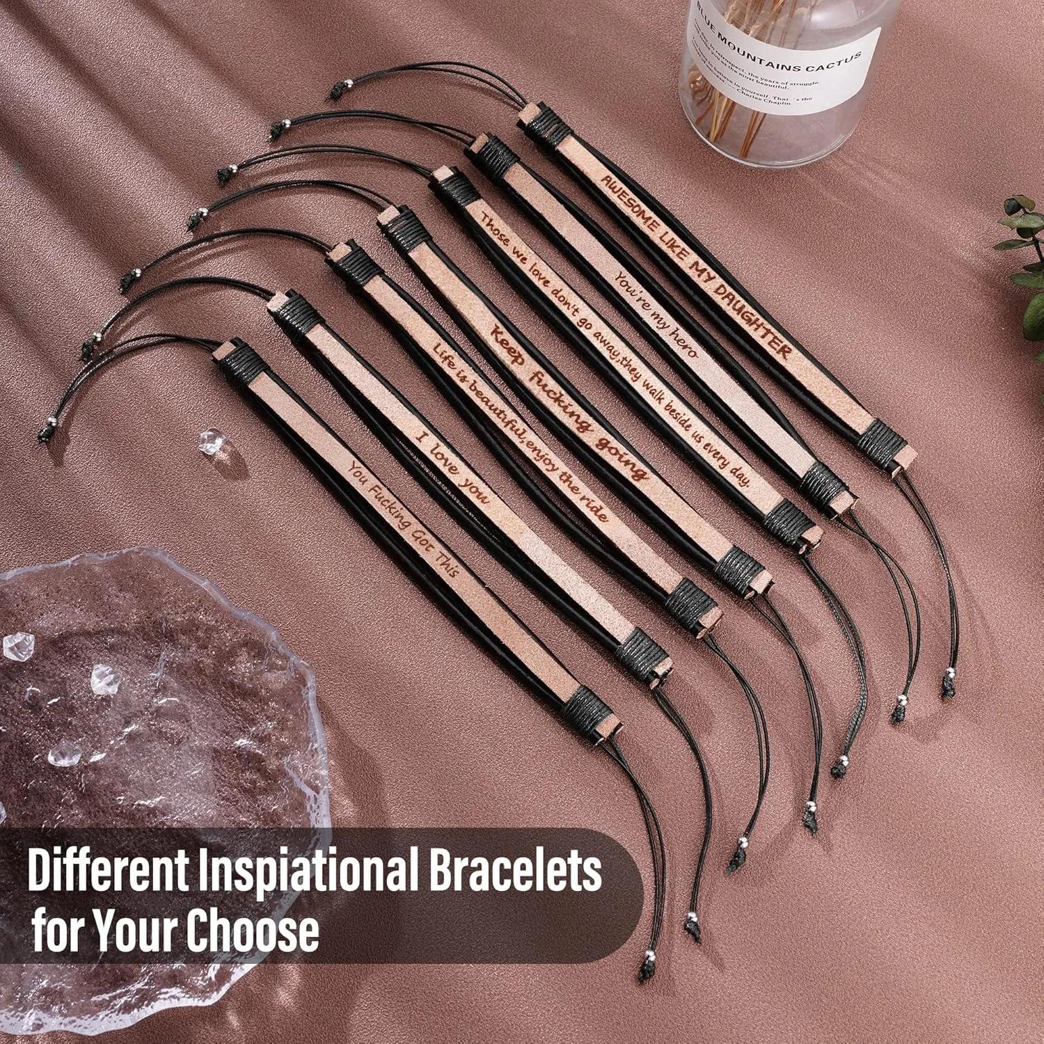 Leather Bracelets for Men Women Inspirational Gifts for Him Her Handmade Black Braided Motivational Birthday Gift for Boyfriend Husband Dad Anniversary Christmas Mens Stocking Stuffers