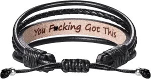 Leather Bracelets for Men Women Inspirational Gifts for Him Her Handmade Black Braided Motivational Birthday Gift for Boyfriend Husband Dad Anniversary Christmas Mens Stocking Stuffers