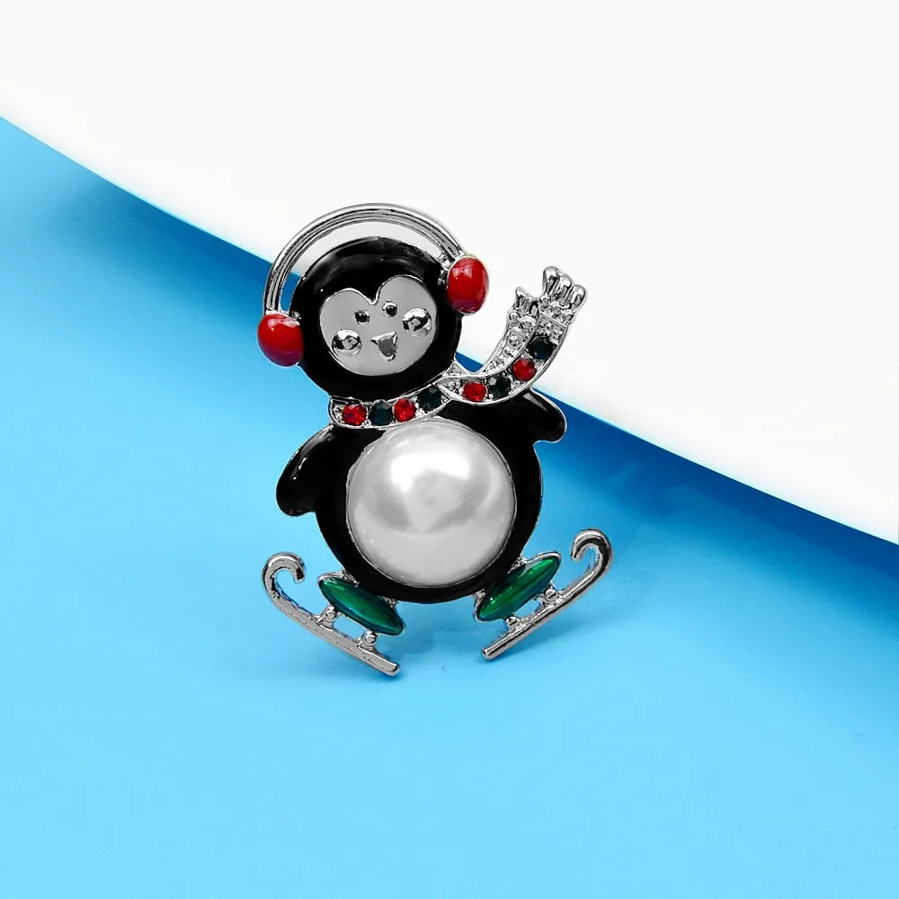 Little Penguin Skiing Brooch Enamel Cute Animal Pin Winter Christmas Pin Festival Accessories
