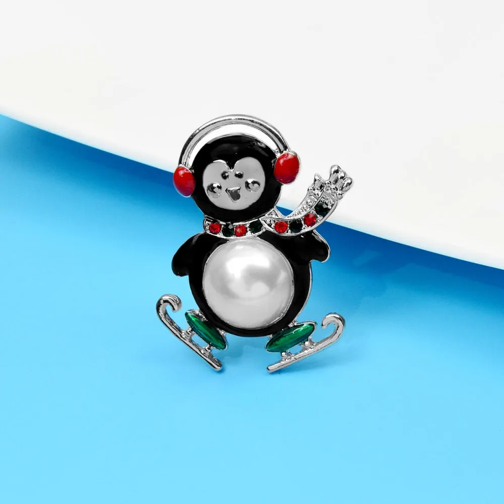 Little Penguin Skiing Brooch Enamel Cute Animal Pin Winter Christmas Pin Festival Accessories