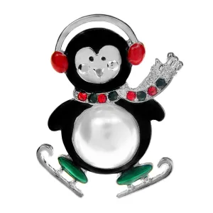 Little Penguin Skiing Brooch Enamel Cute Animal Pin Winter Christmas Pin Festival Accessories