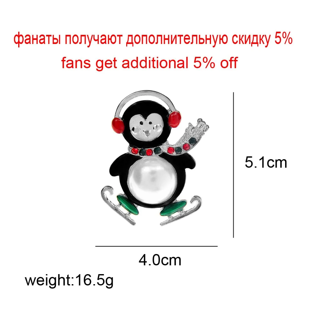 Little Penguin Skiing Brooch Enamel Cute Animal Pin Winter Christmas Pin Festival Accessories