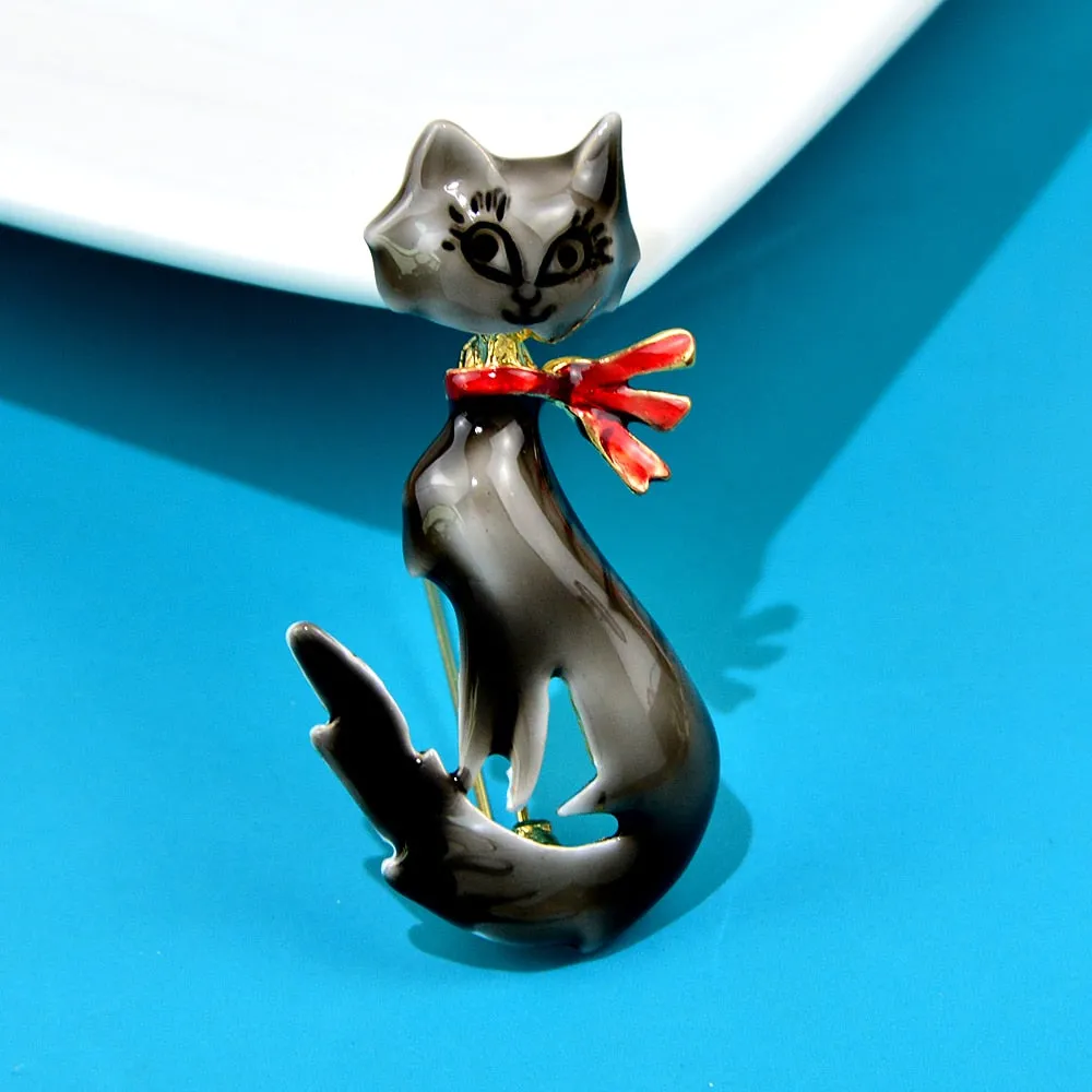 Lovely Cat Brooches 4-color Available Enamel Pet Cute Animal Party Casual Brooch