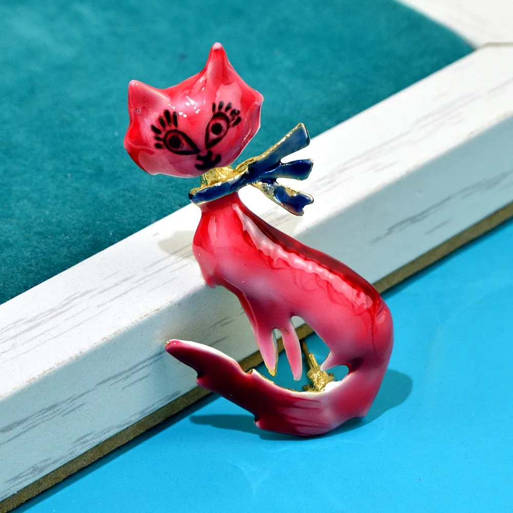 Lovely Cat Brooches 4-color Available Enamel Pet Cute Animal Party Casual Brooch