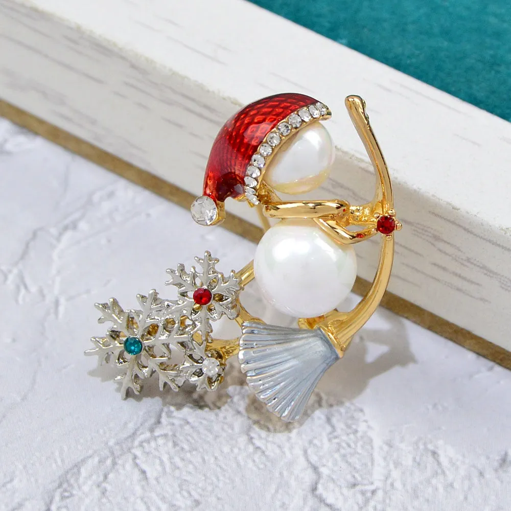 Lovely Enamel Snowman Pearls Brooches For Women And Men