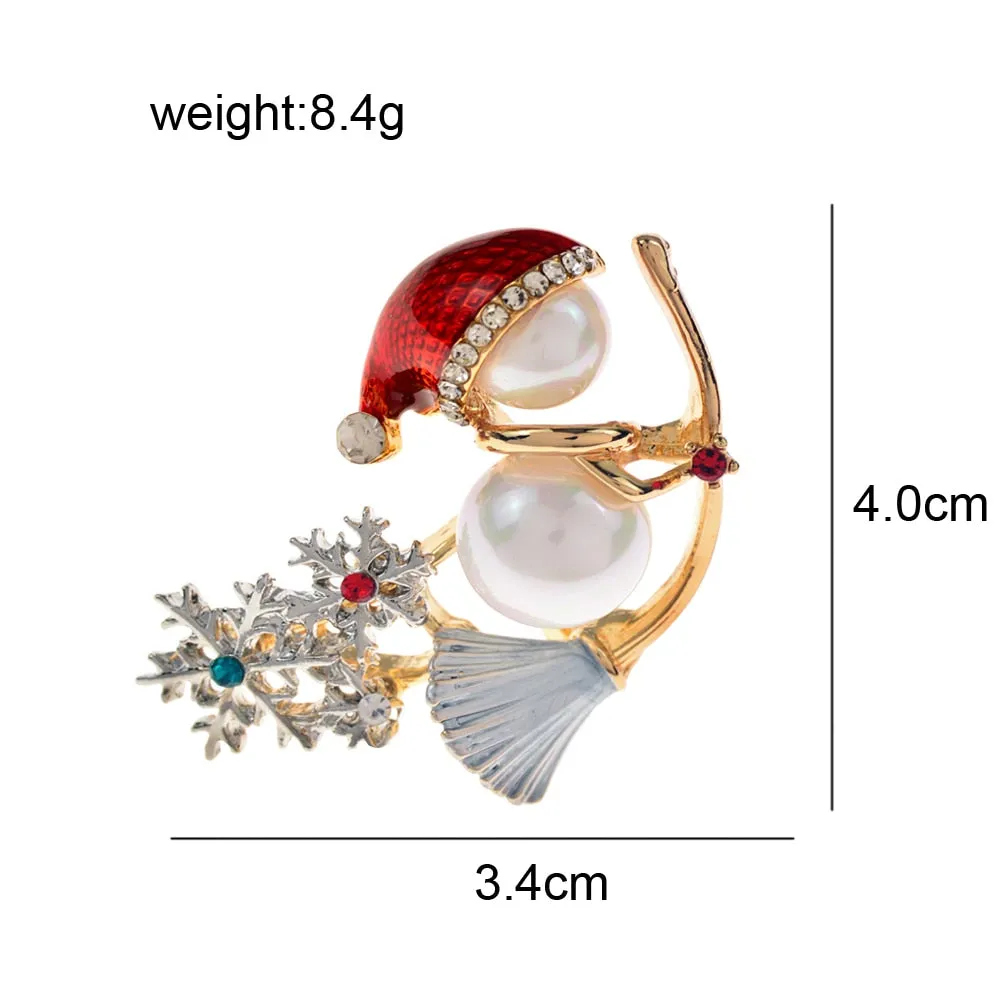 Lovely Enamel Snowman Pearls Brooches For Women And Men