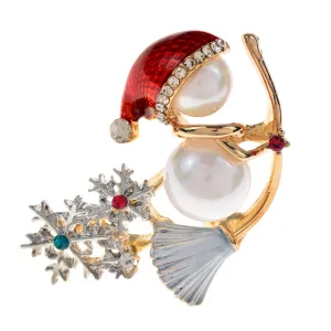 Lovely Enamel Snowman Pearls Brooches For Women And Men