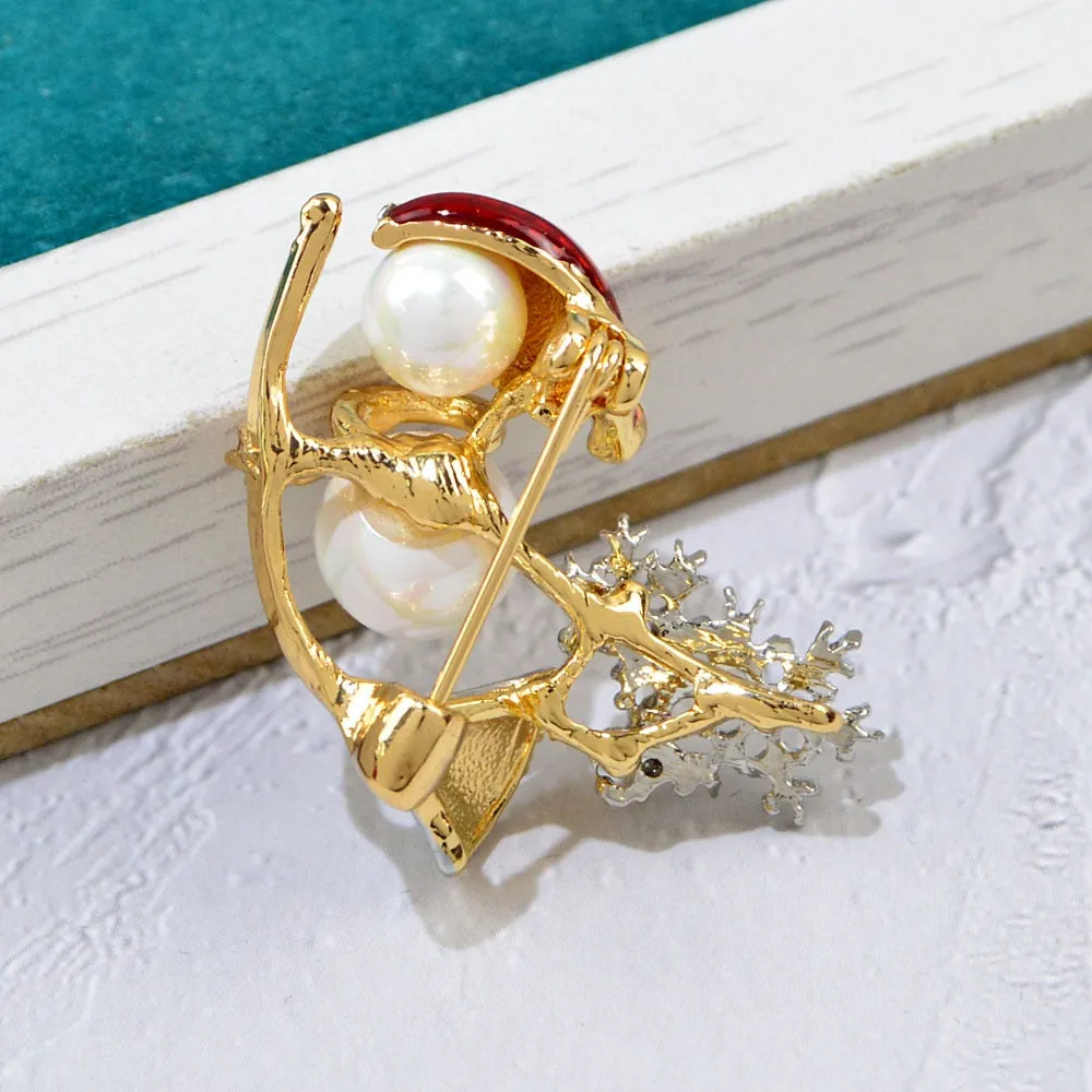Lovely Enamel Snowman Pearls Brooches For Women And Men