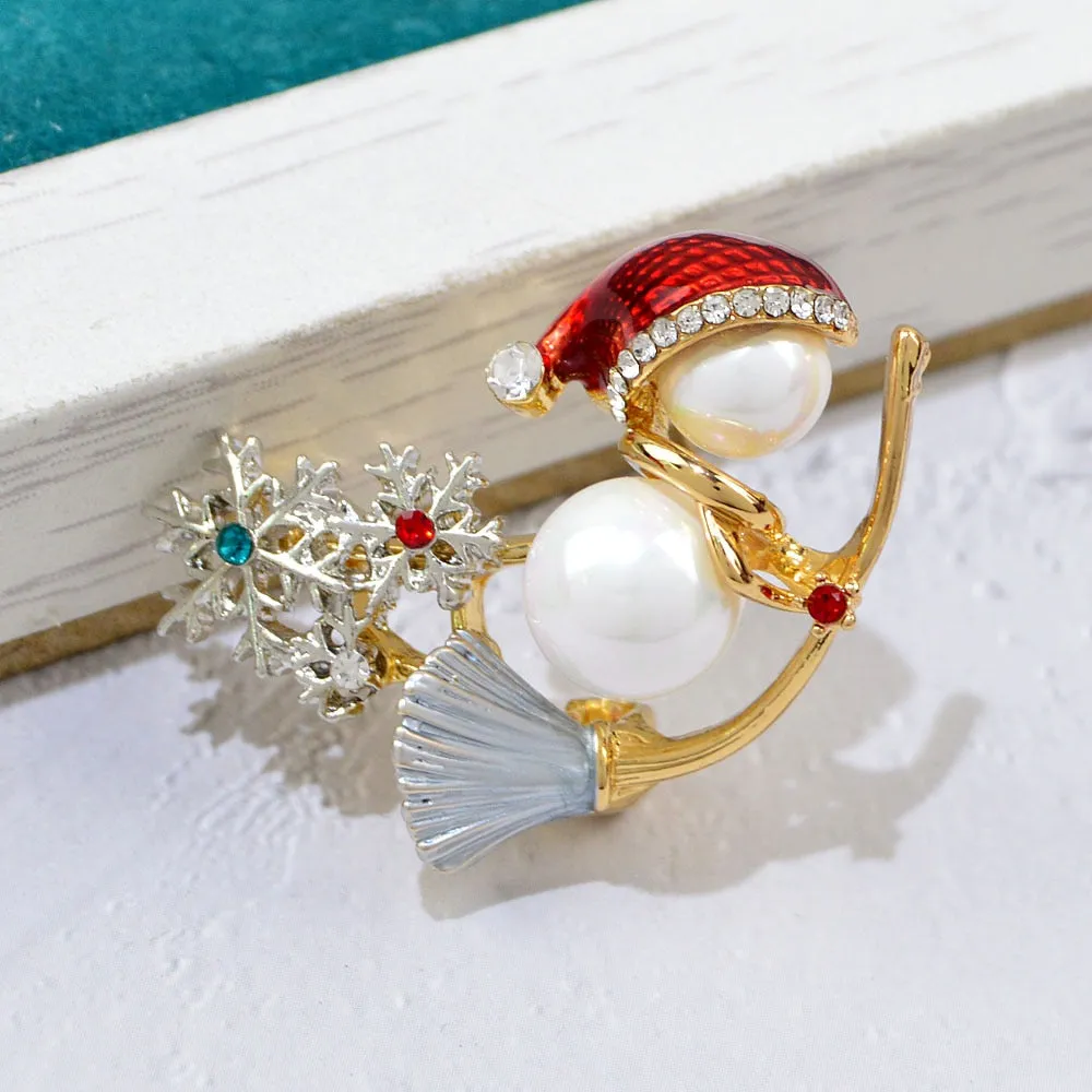 Lovely Enamel Snowman Pearls Brooches For Women And Men