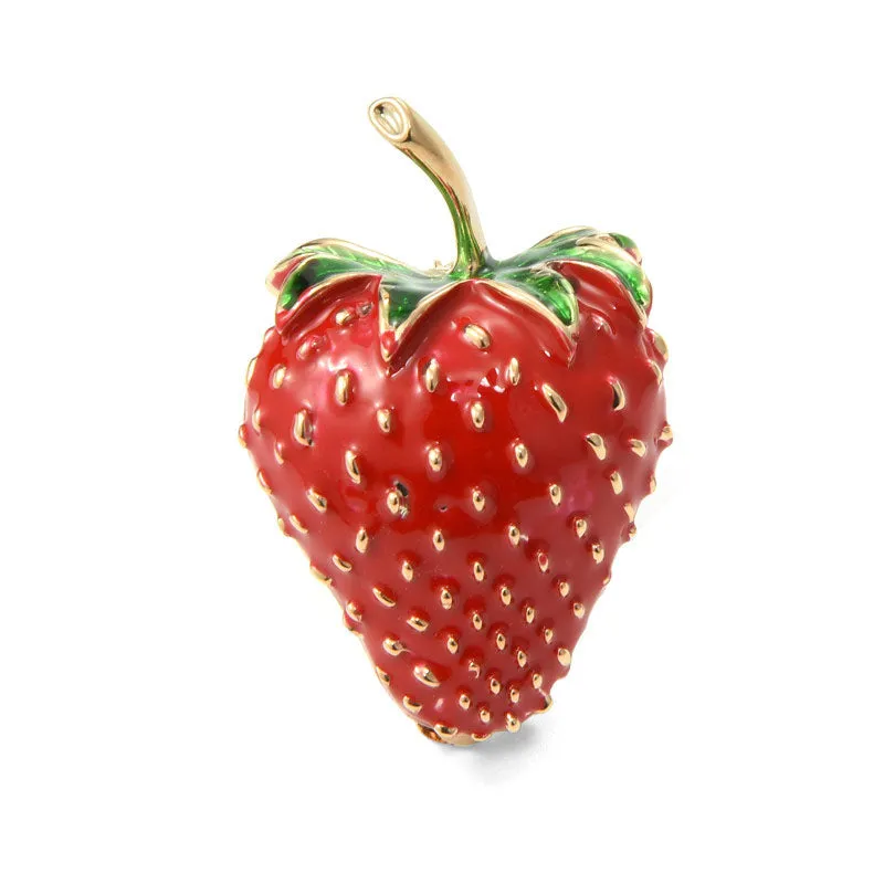 Lovely  Red Strawberry Brooches Women And Men Metal Enamel Weddings Party Brooch