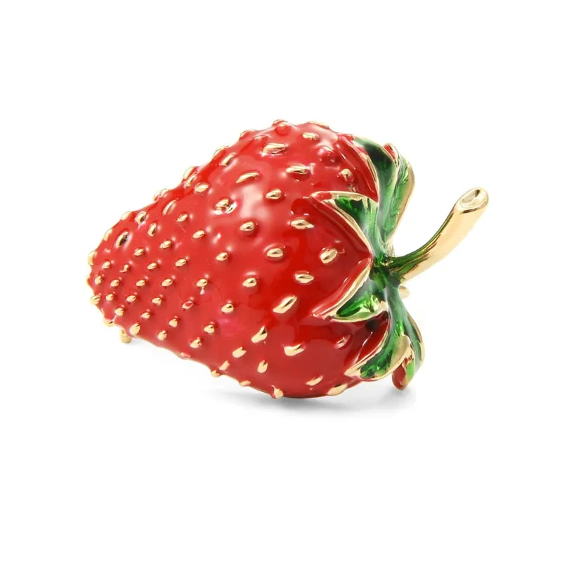 Lovely  Red Strawberry Brooches Women And Men Metal Enamel Weddings Party Brooch