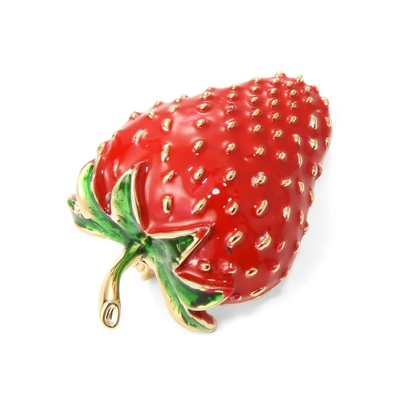 Lovely  Red Strawberry Brooches Women And Men Metal Enamel Weddings Party Brooch
