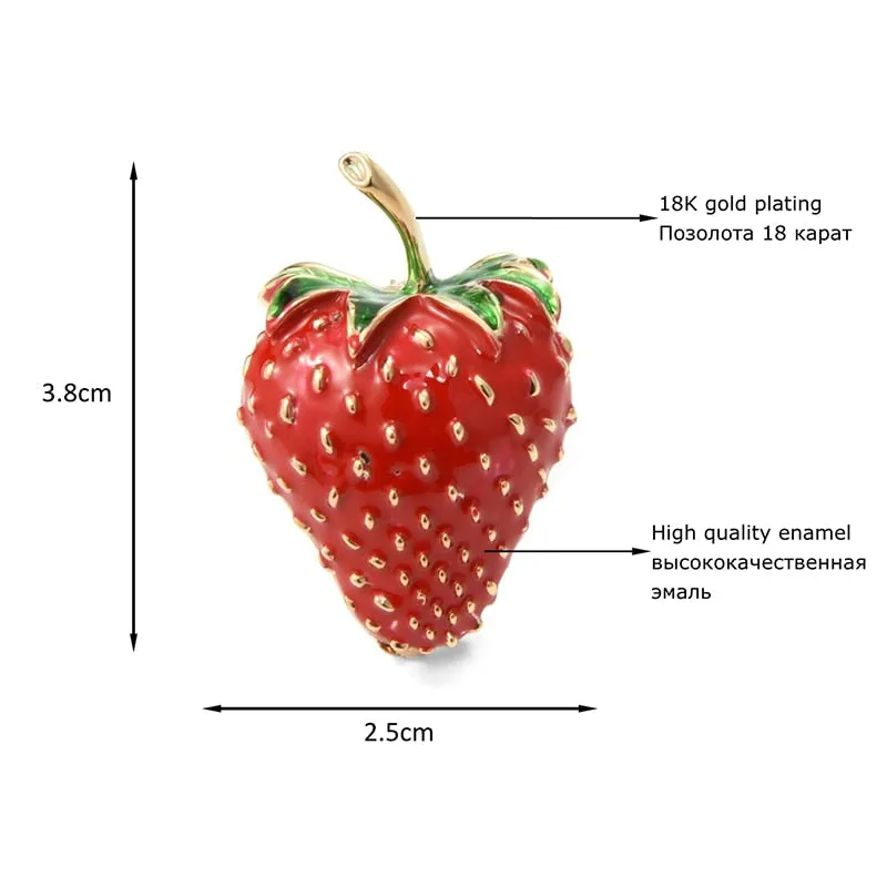 Lovely  Red Strawberry Brooches Women And Men Metal Enamel Weddings Party Brooch
