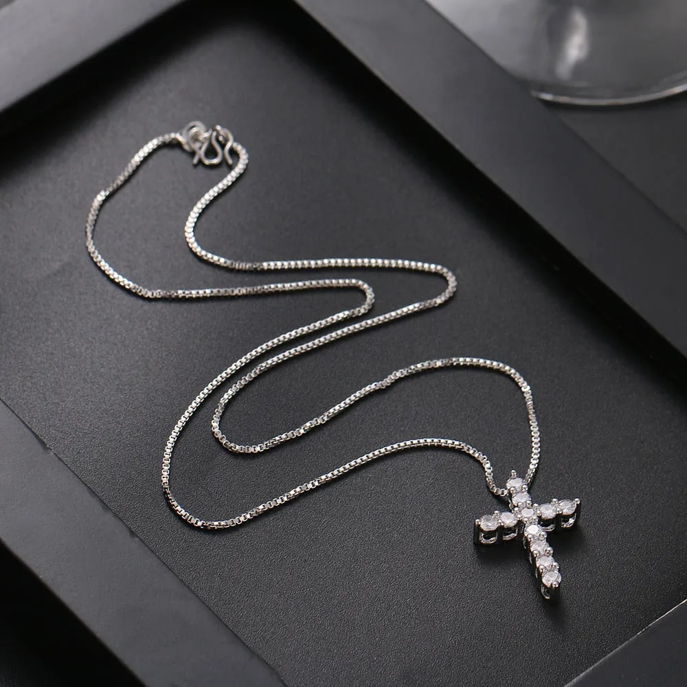 Lucky Female Cross zircon Pendants silver colour Chain Necklaces
