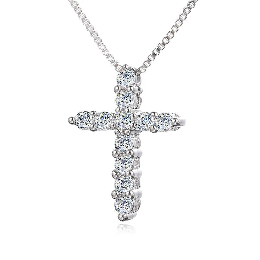 Lucky Female Cross zircon Pendants silver colour Chain Necklaces