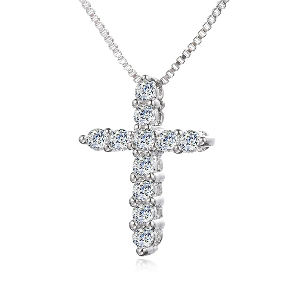Lucky Female Cross zircon Pendants silver colour Chain Necklaces