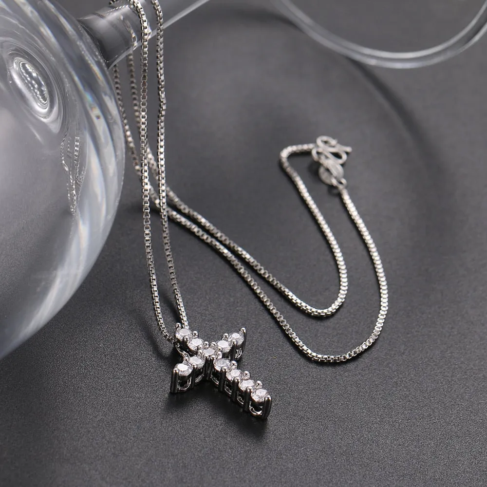 Lucky Female Cross zircon Pendants silver colour Chain Necklaces