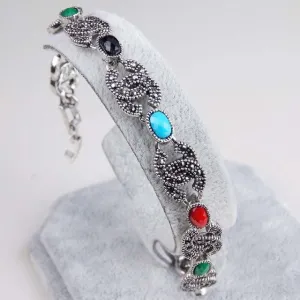 Luxury 925 Sterling Silver Vintage Jewelry Bracelets 2 C Black Crystal Turquoise Bracelets For Women Love Gift