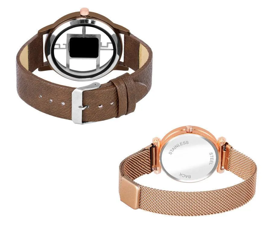 Luxury Mesh Magnet Buckle Starry sky Quartz Watches Couple Fashion Mysterious 6 To 12 Brown Open Leather & 4 Fiagr RG Watch New Fashion Analog Watch - For Couple