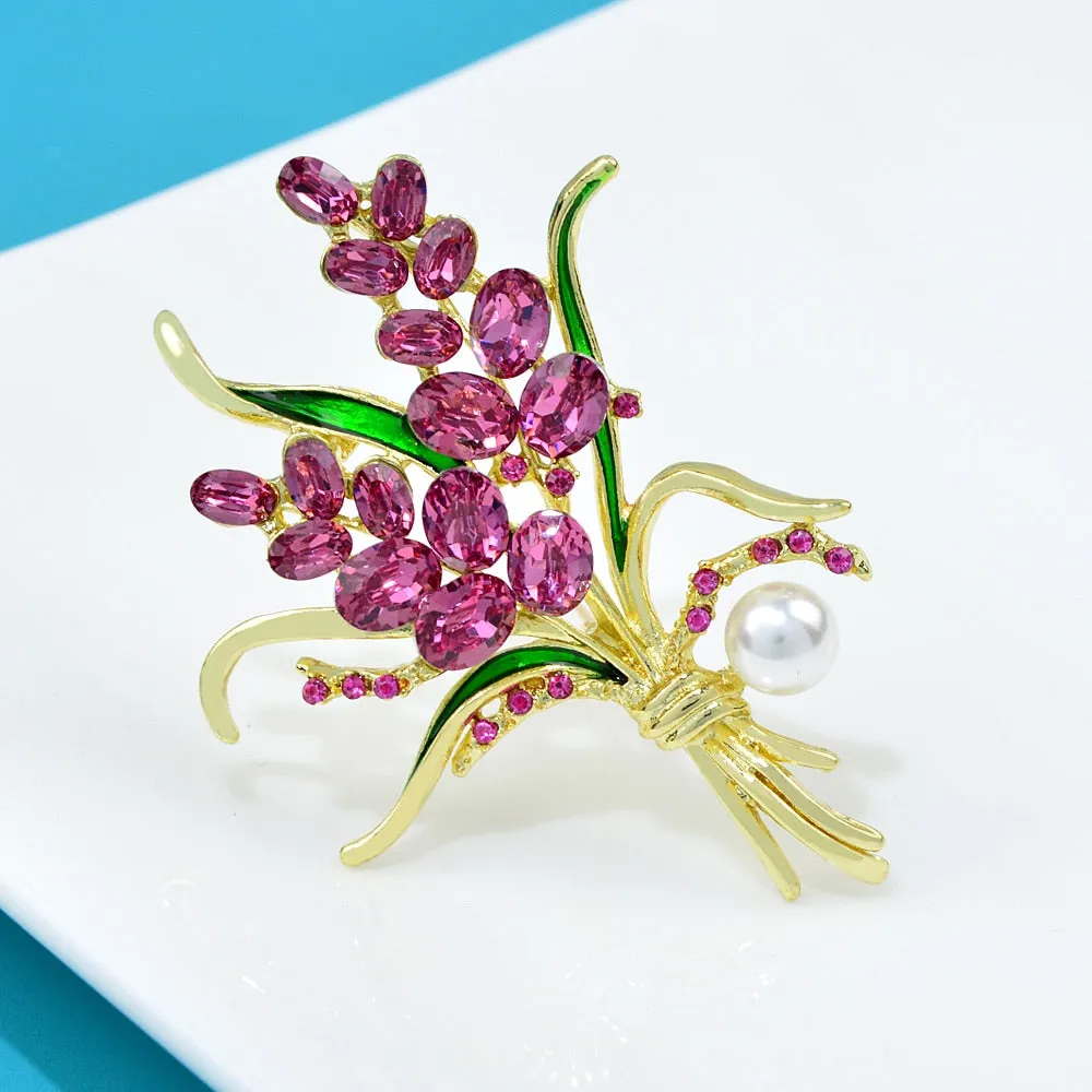 Luxury Pink Crystal Flower Pins Brooch For Women