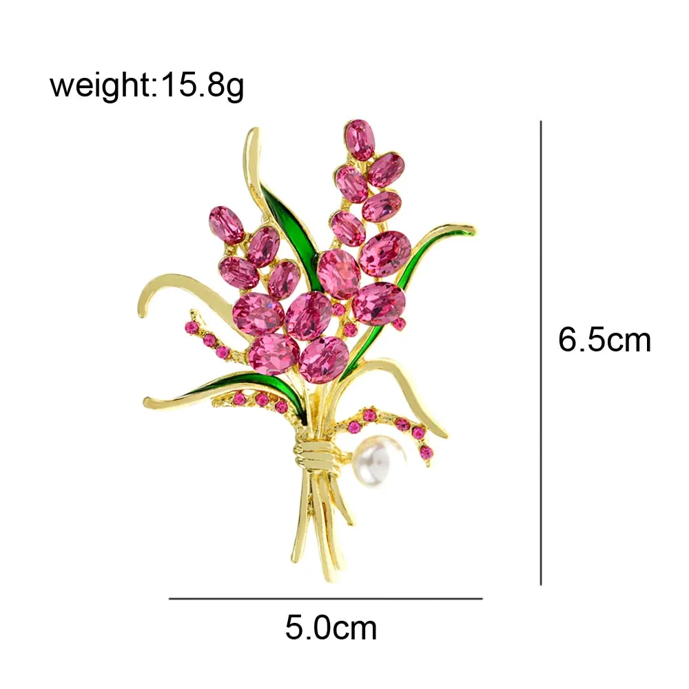 Luxury Pink Crystal Flower Pins Brooch For Women