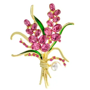 Luxury Pink Crystal Flower Pins Brooch For Women