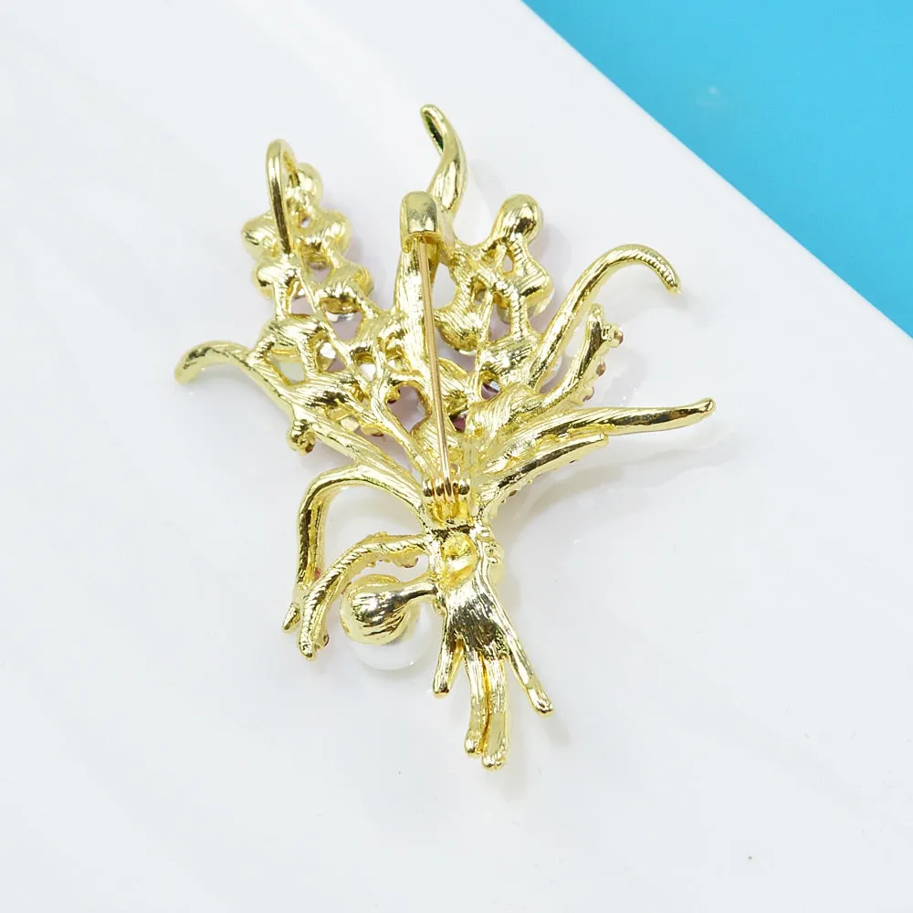 Luxury Pink Crystal Flower Pins Brooch For Women