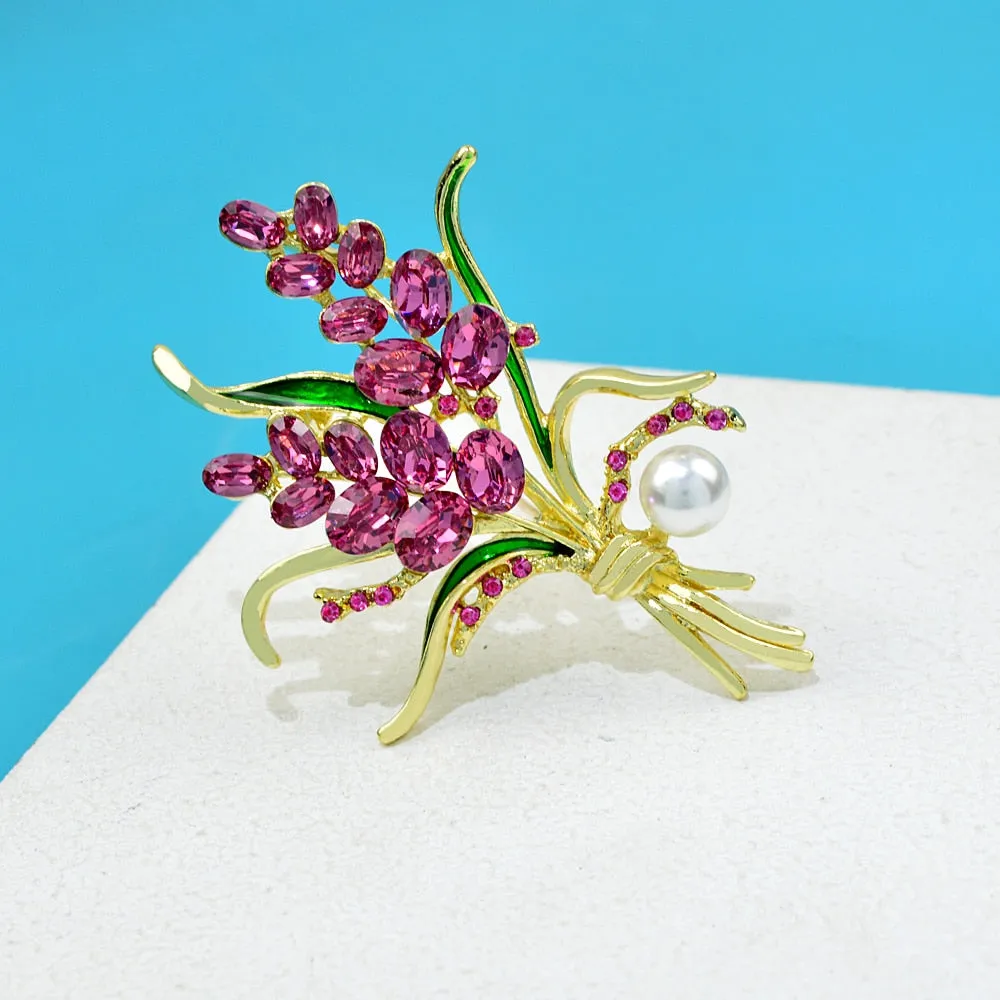Luxury Pink Crystal Flower Pins Brooch For Women