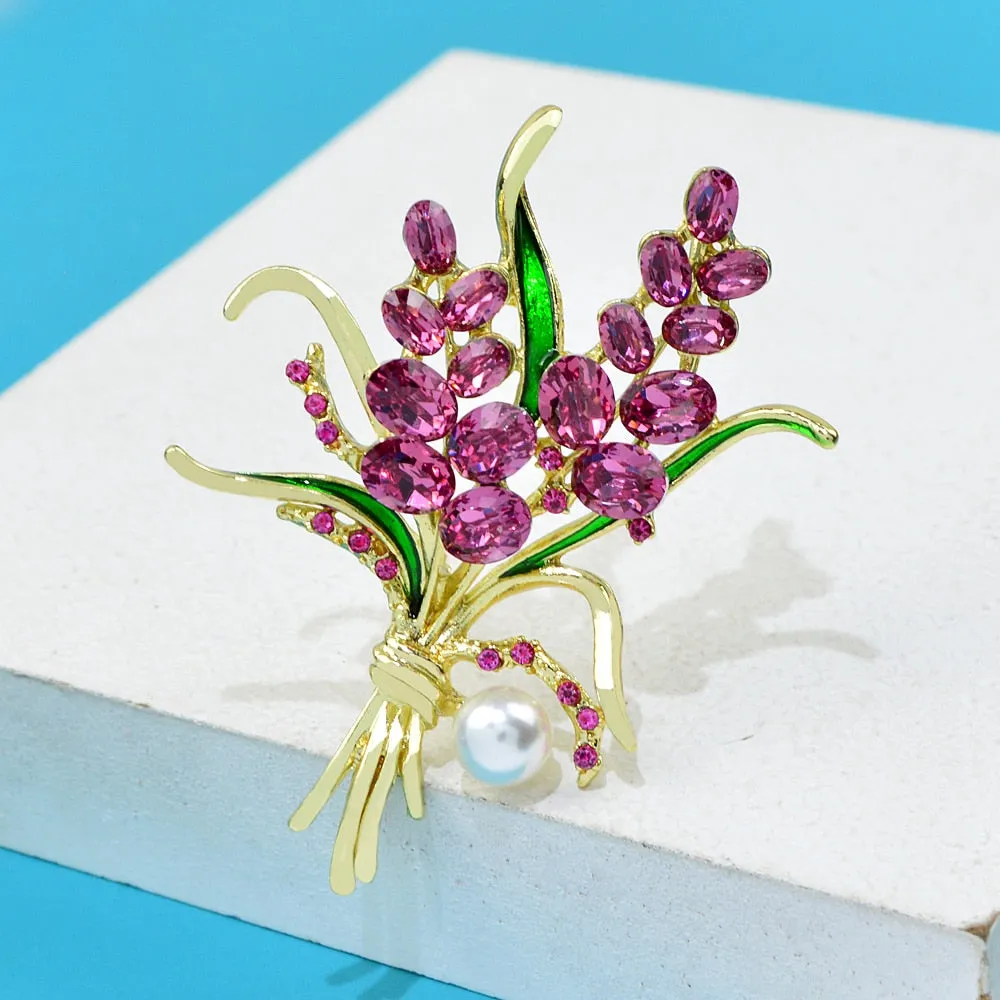 Luxury Pink Crystal Flower Pins Brooch For Women