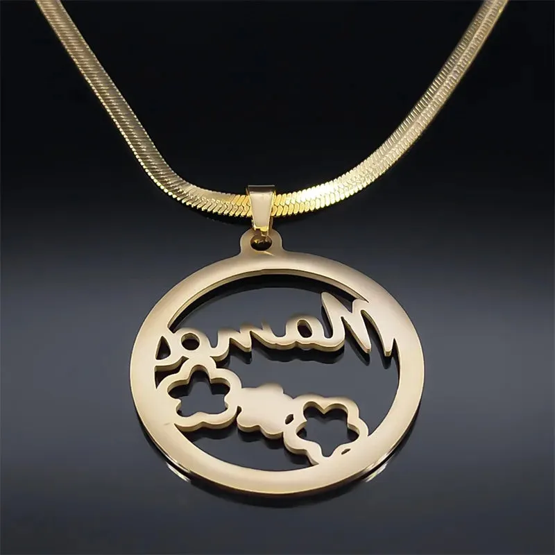 MAMA Flower Necklace for Women Stainless Steel Crystal Gold Color Family Love Chain Necklace