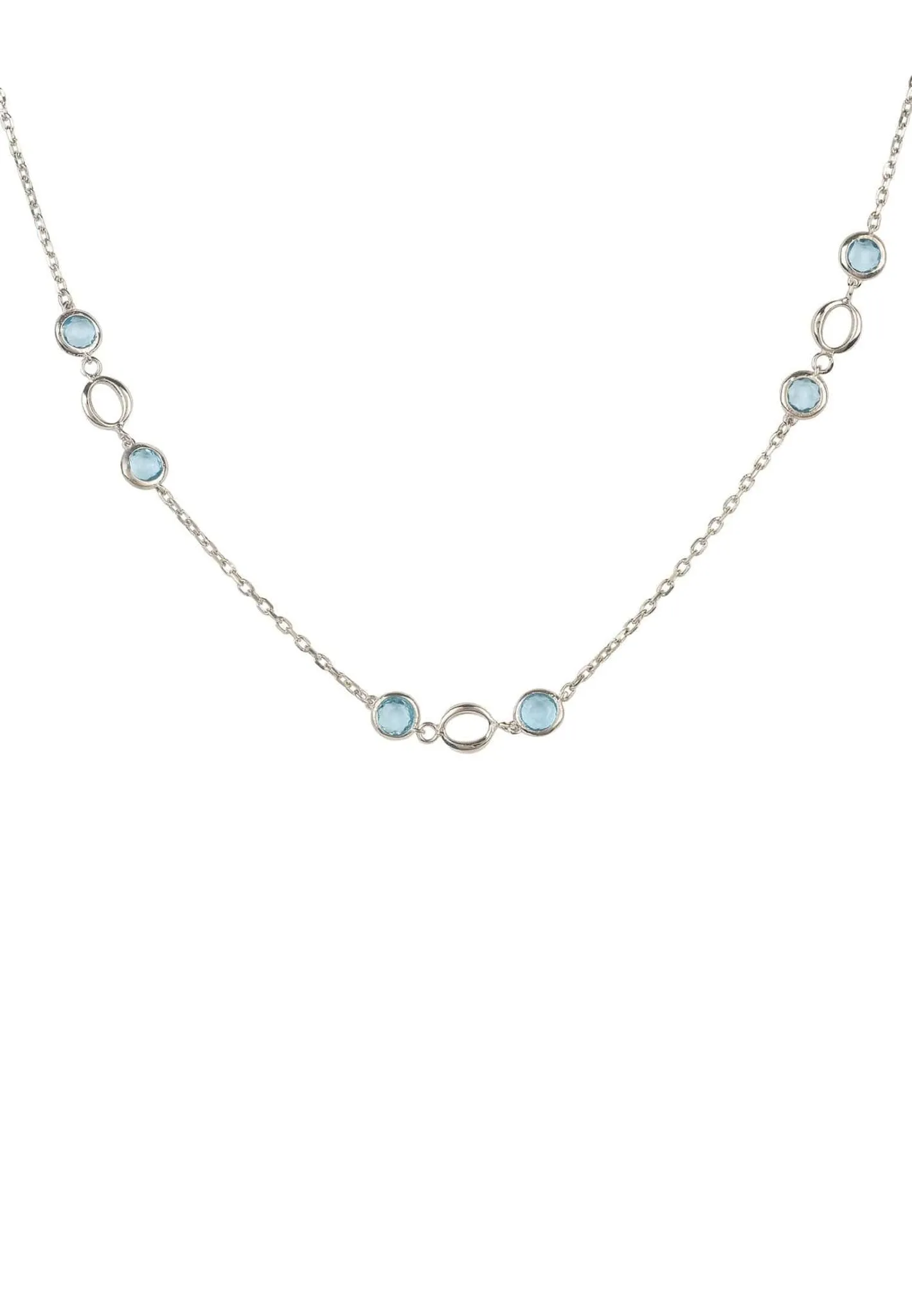 Milan Link Gemstone Necklace Silver Blue Topaz